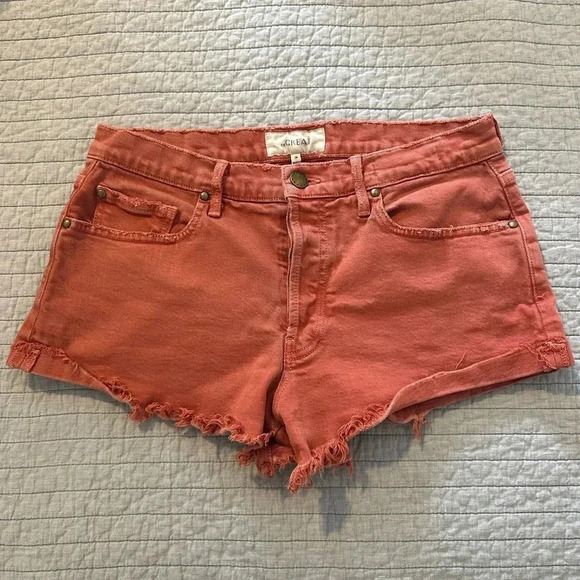 The Great The Cut Off Shorts Button Up Burnt Orange, Coral, Vintage Poppy sz 28 - Picture 1 of 5